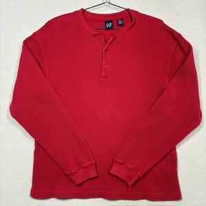 Vintage Gap Thermal Henley Long Sleeve Shirt Men L Red Waffle Y2K